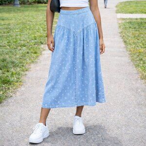 Polka-Dot Denim Midi Skirt – Vintage 90's Juniors, Fun & Flirty! Size 7 Juniors
